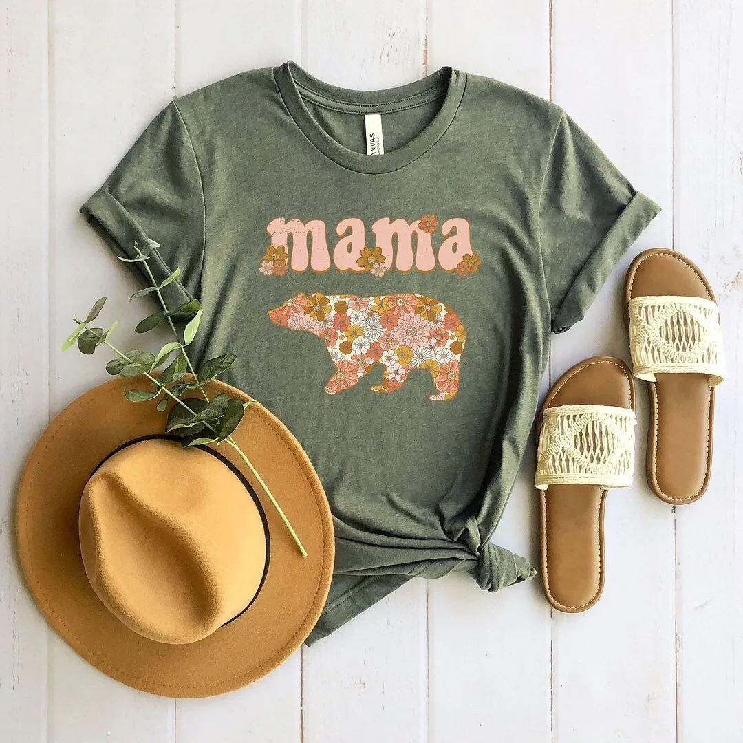 Mama Bear Flowers Short Sleeve Crewnneck Tee sold by Zulily