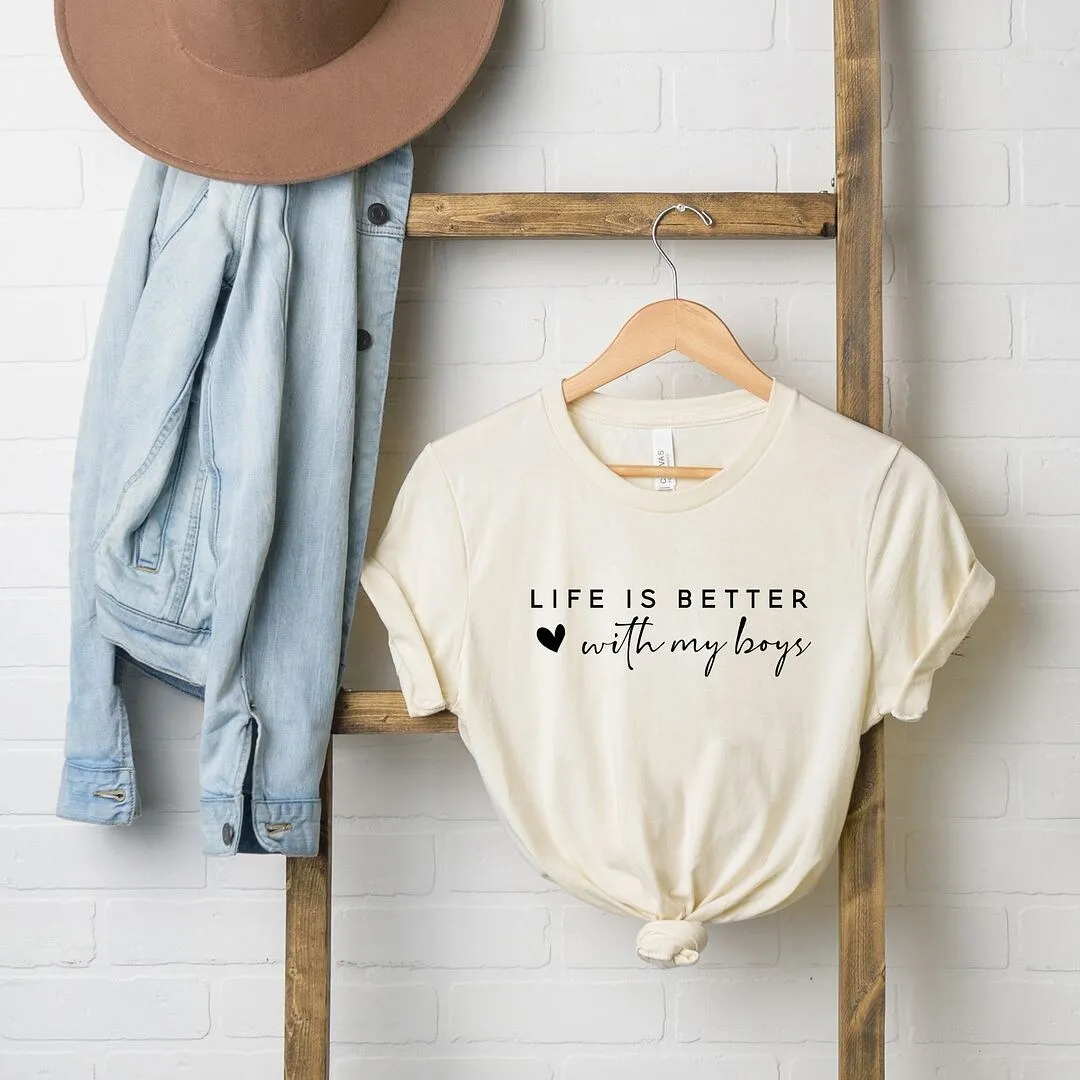 Life is Better with My Boys Heart Short Sleeve Crewnneck Tee sold by Zulily