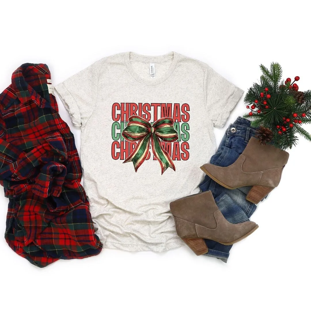 Coquette Christmas Stacked Short Sleeve Crewnneck Tee sold by Zulily
