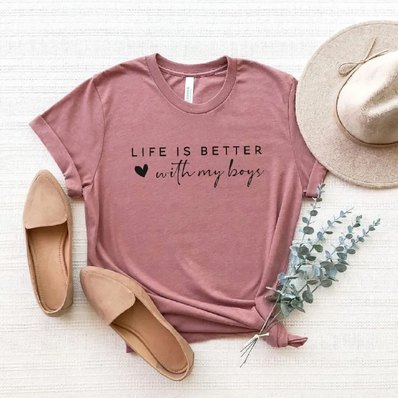 Life is Better with My Boys Heart Short Sleeve Crewnneck Tee sold by Zulily
