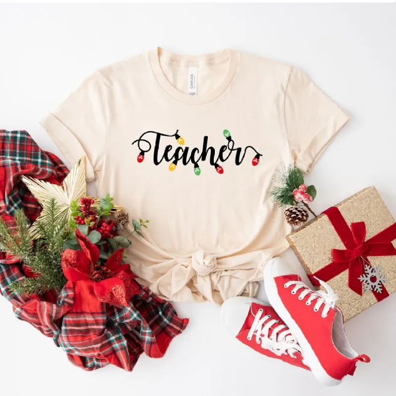 Teacher Christmas Lights Short Sleeve Crewnneck Tee sold by Zulily