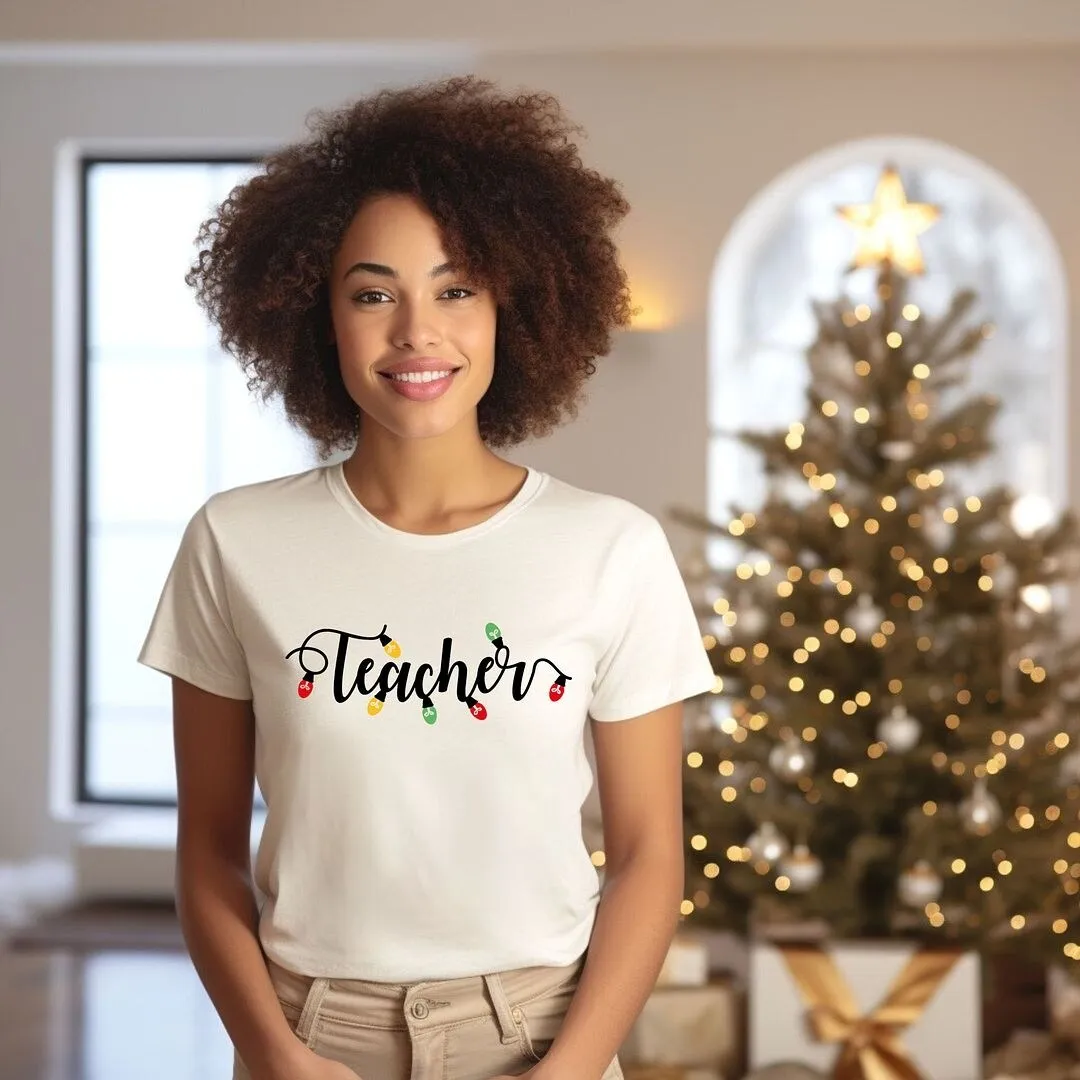 Teacher Christmas Lights Short Sleeve Crewnneck Tee sold by Zulily product image thumbnail 3