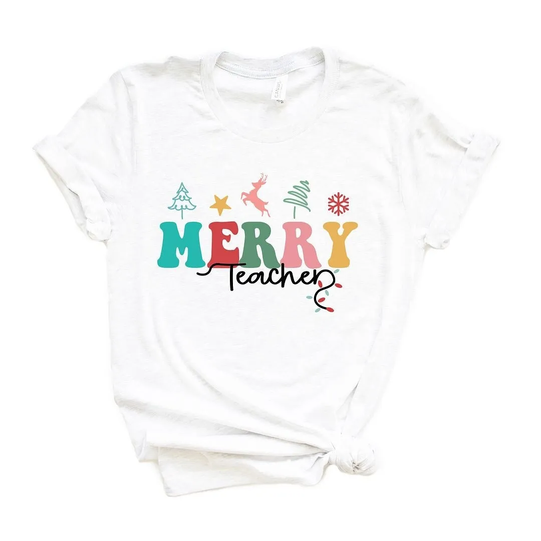 Merry Teacher Short Sleeve Crewnneck Tee sold by Zulily product image thumbnail 2