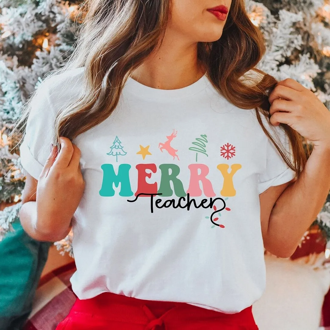 Merry Teacher Short Sleeve Crewnneck Tee sold by Zulily product image thumbnail 3