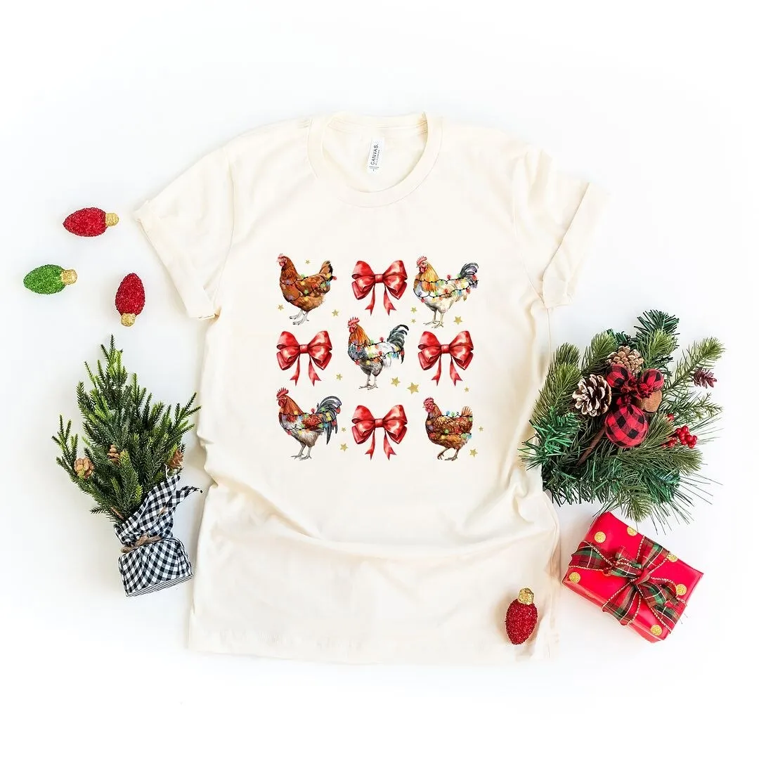 Coquette Christmas Chicken Short Sleeve Crewnneck Tee sold by Zulily