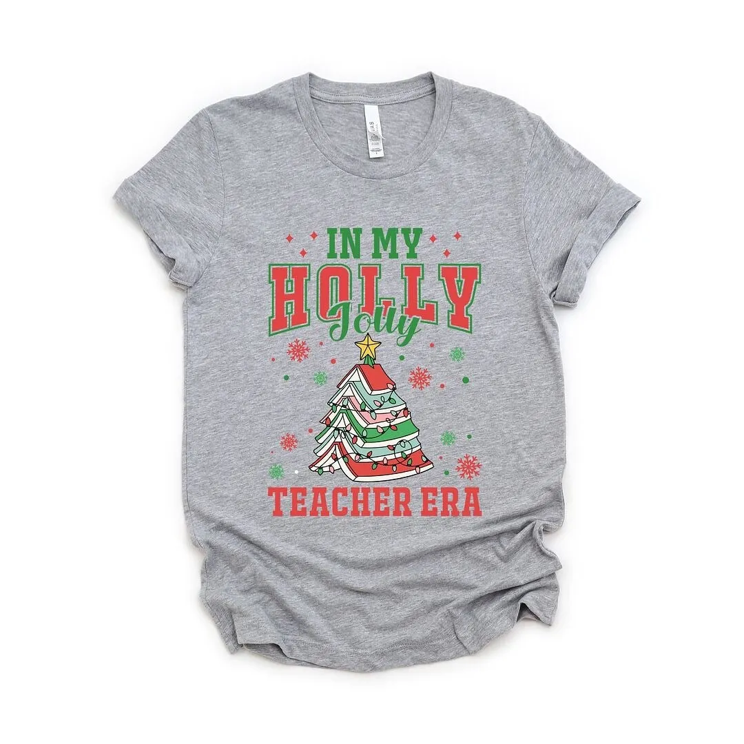 Holly Jolly Teacher Era Short Sleeve Crewnneck Tee sold by Zulily product image thumbnail 2