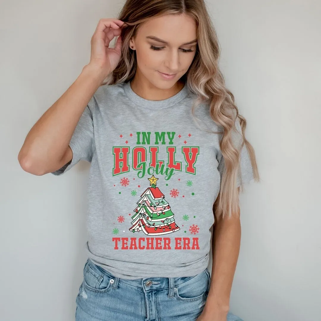 Holly Jolly Teacher Era Short Sleeve Crewnneck Tee sold by Zulily product image thumbnail 3