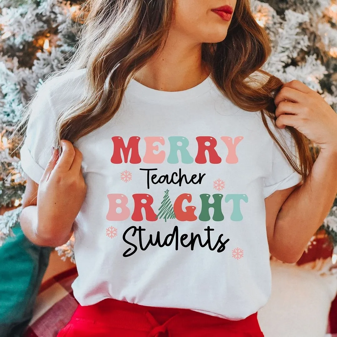 Merry Teacher Bright Students Short Sleeve Crewnneck Tee sold by Zulily product image thumbnail 3