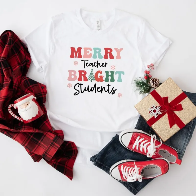 Merry Teacher Bright Students Short Sleeve Crewnneck Tee sold by Zulily
