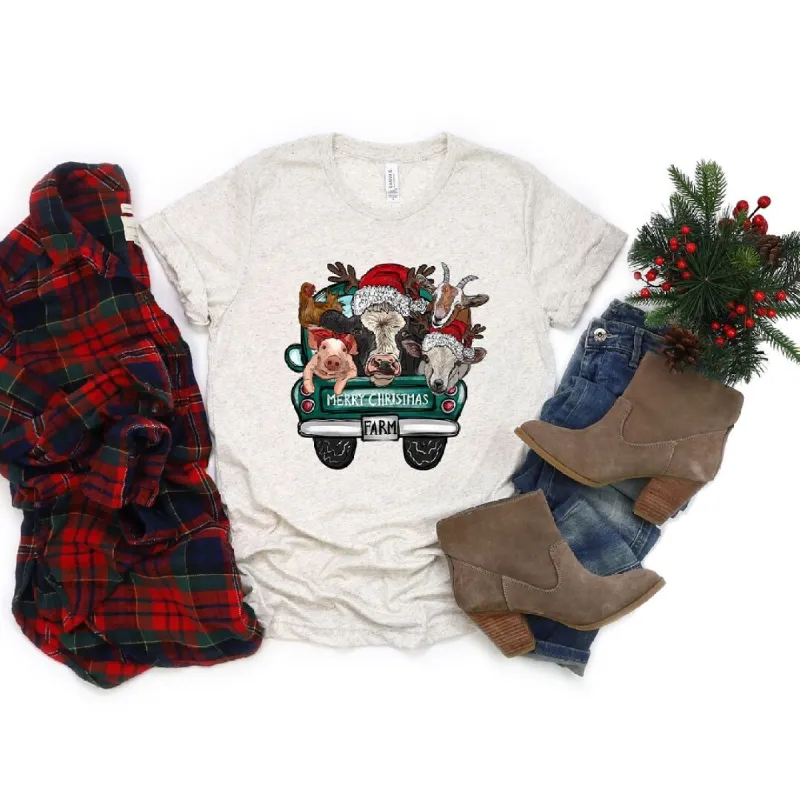 Merry Christmas Farm Truck Short Sleeve Crewnneck Tee sold by Zulily