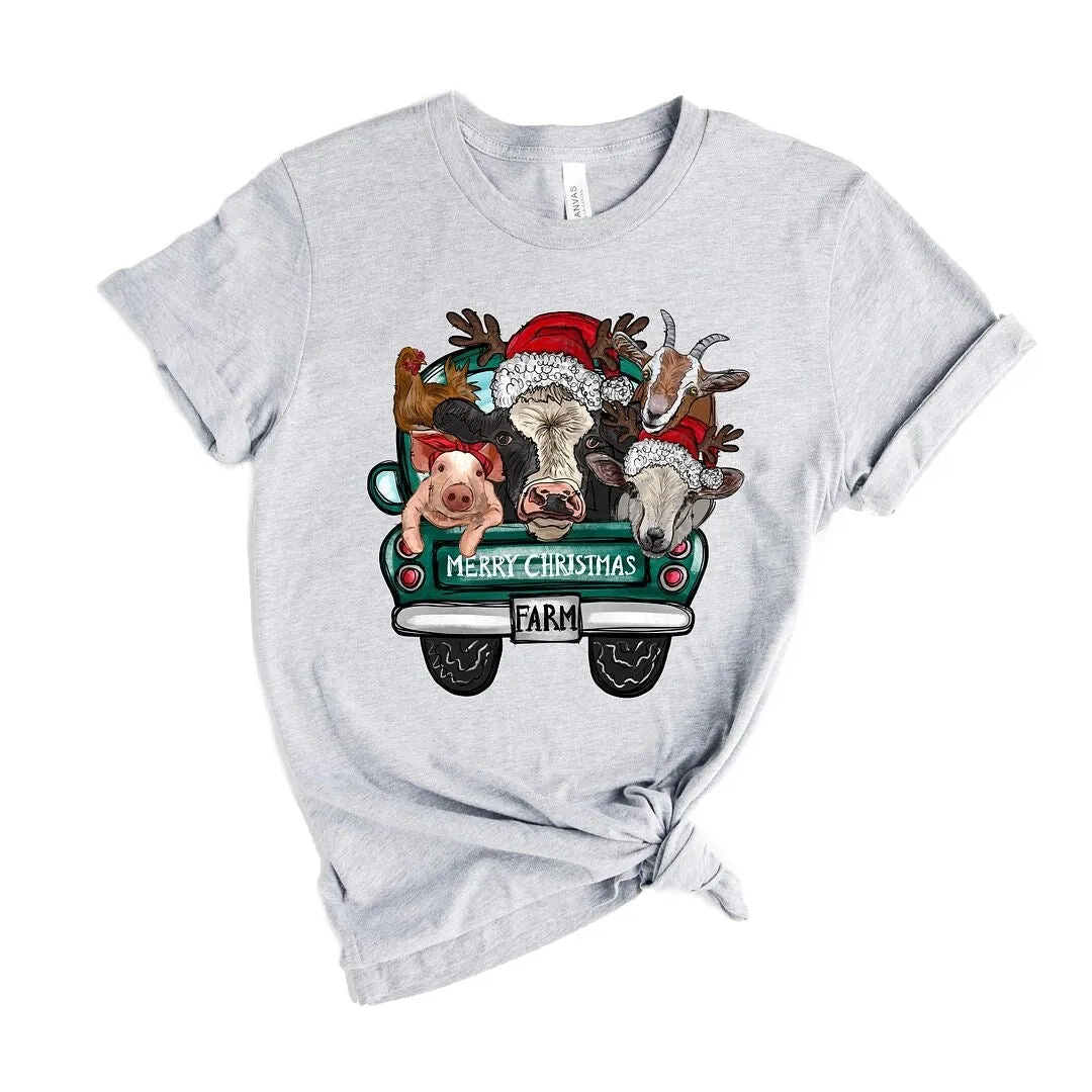 Merry Christmas Farm Truck Short Sleeve Crewnneck Tee sold by Zulily product image thumbnail 2