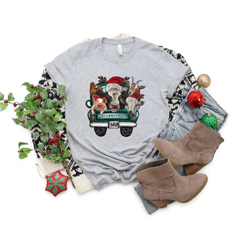Merry Christmas Farm Truck Short Sleeve Crewnneck Tee sold by Zulily