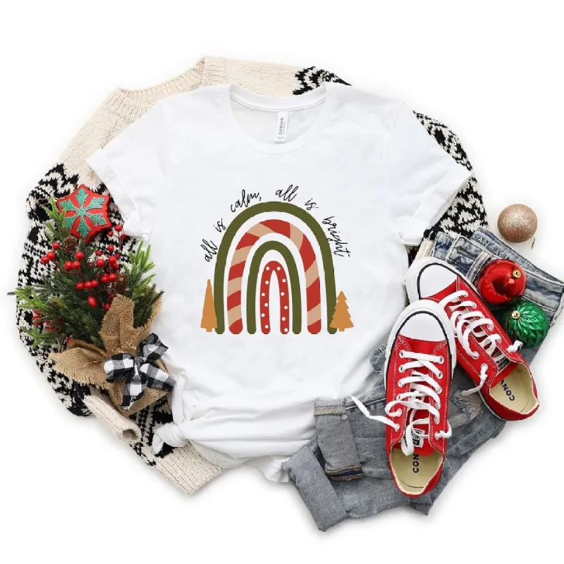 Boho All Is Calm Rainbow Short Sleeve Crewnneck Tee sold by Zulily