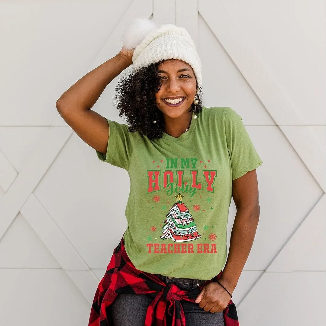 Holly Jolly Teacher Era Short Sleeve Crewnneck Tee sold by Zulily product image thumbnail 3