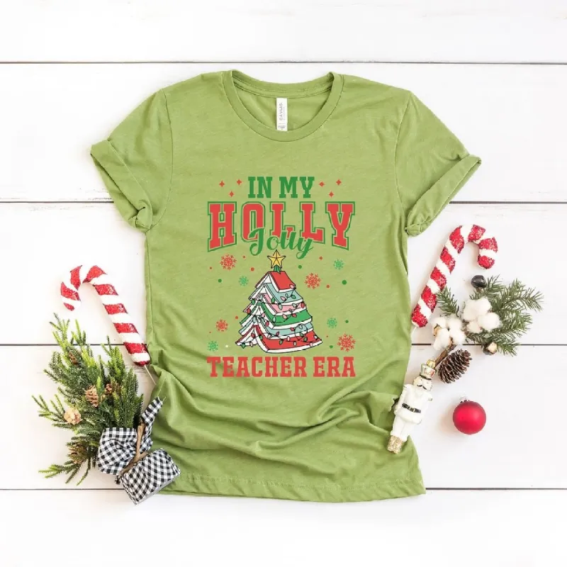 Holly Jolly Teacher Era Short Sleeve Crewnneck Tee sold by Zulily