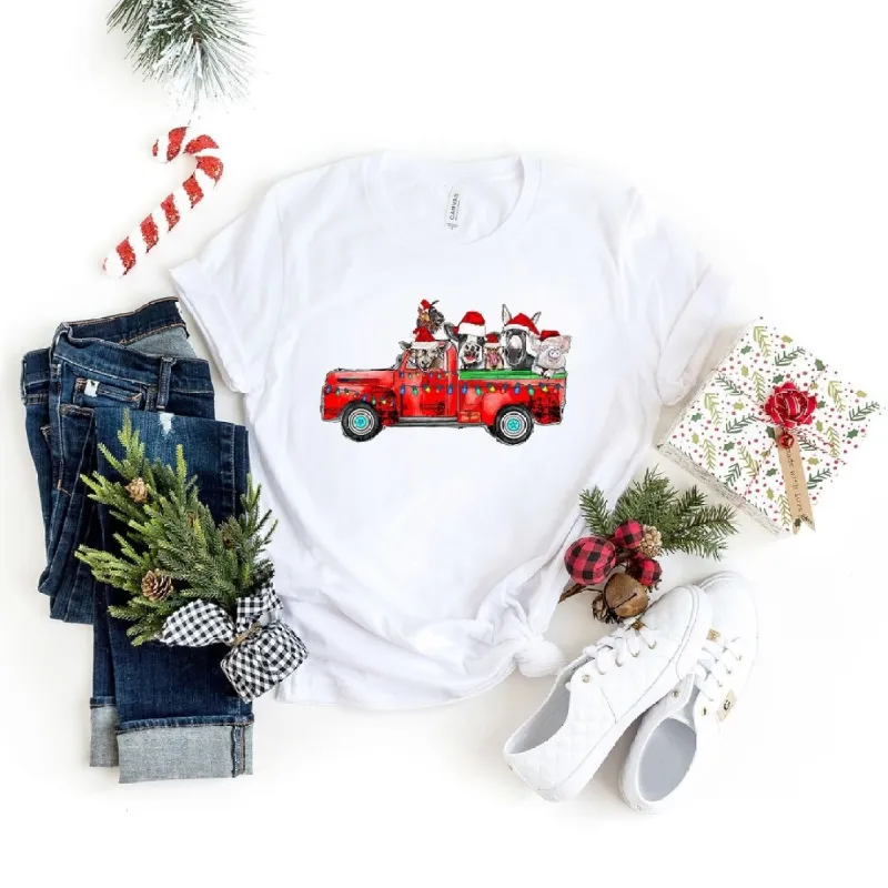 Farm Animals Christmas Truck Short Sleeve Crewnneck Tee sold by Zulily