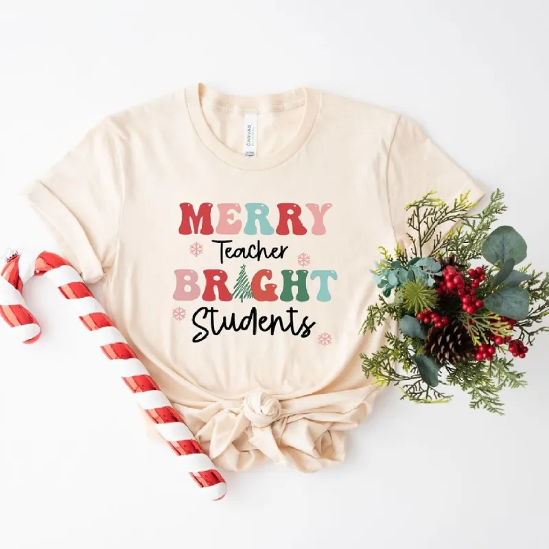 Merry Teacher Bright Students Short Sleeve Crewnneck Tee made by Zulily
