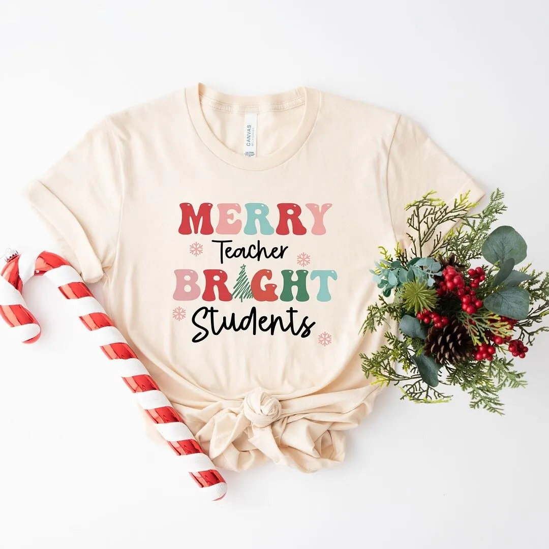 Merry Teacher Bright Students Short Sleeve Crewnneck Tee sold by Zulily