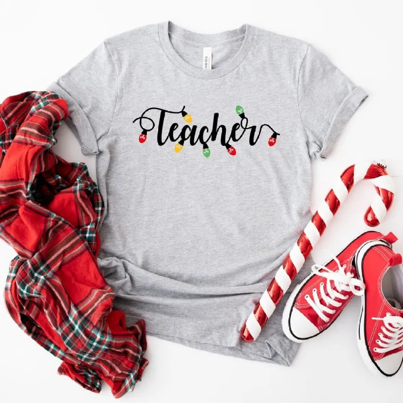 Teacher Christmas Lights Short Sleeve Crewnneck Tee sold by Zulily