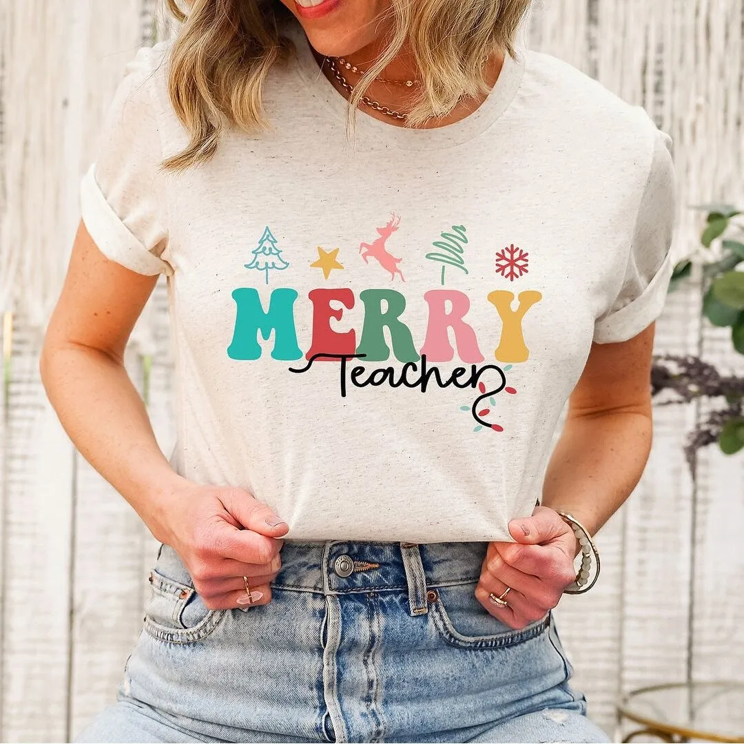 Merry Teacher Short Sleeve Crewnneck Tee sold by Zulily product image thumbnail 3