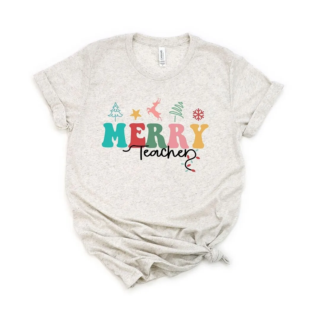 Merry Teacher Short Sleeve Crewnneck Tee sold by Zulily product image thumbnail 2
