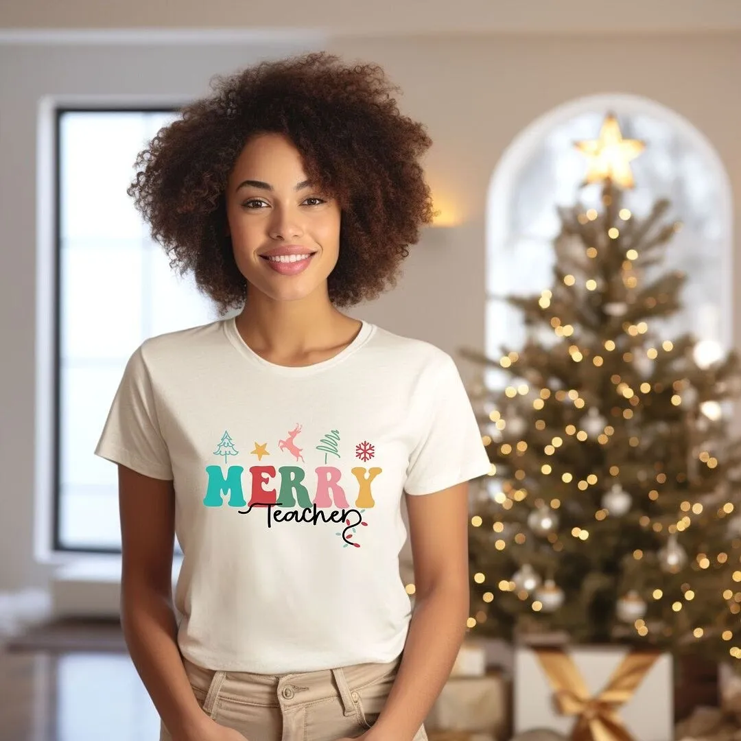 Merry Teacher Short Sleeve Crewnneck Tee sold by Zulily product image thumbnail 3