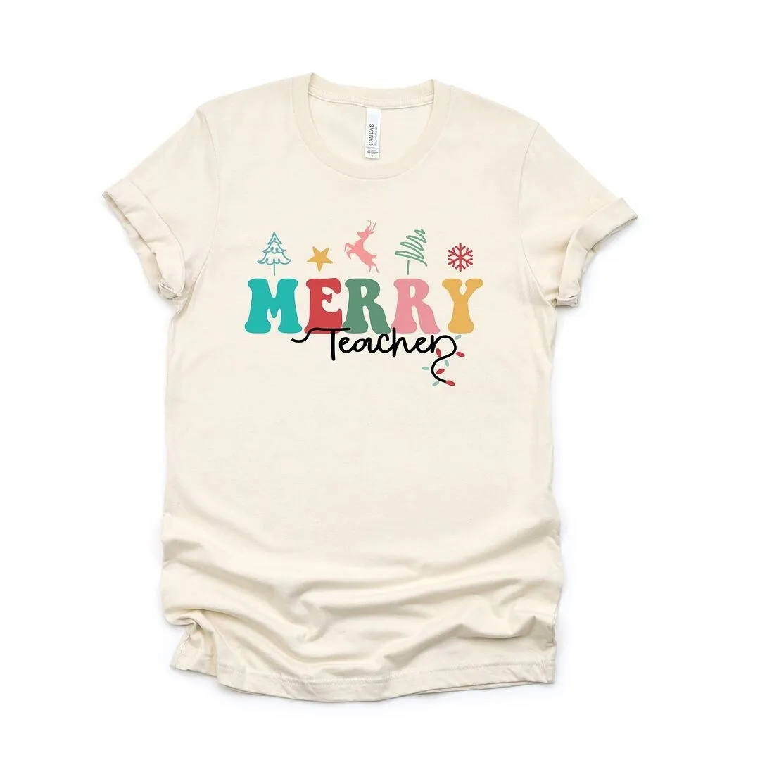 Merry Teacher Short Sleeve Crewnneck Tee sold by Zulily product image thumbnail 2