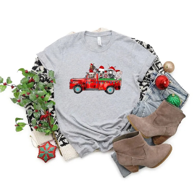 Farm Animals Christmas Truck Short Sleeve Crewnneck Tee sold by Zulily