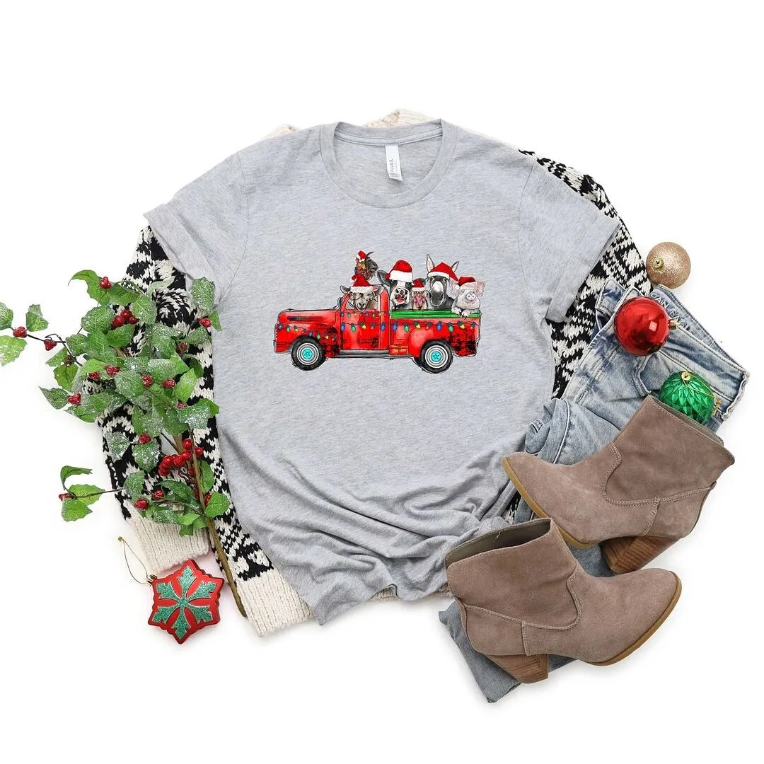 Farm Animals Christmas Truck Short Sleeve Crewnneck Tee sold by Zulily