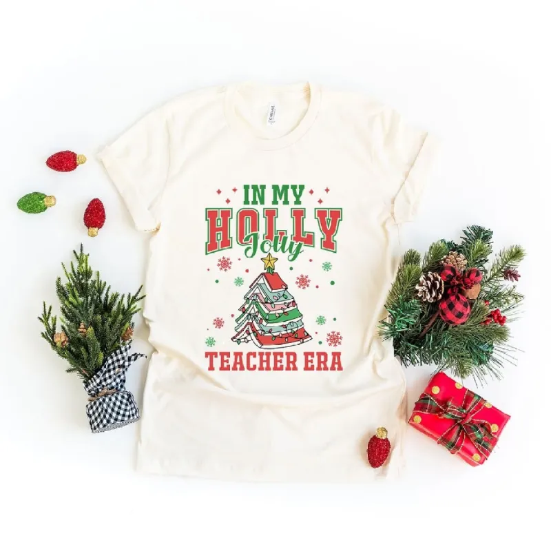 Holly Jolly Teacher Era Short Sleeve Crewnneck Tee sold by Zulily