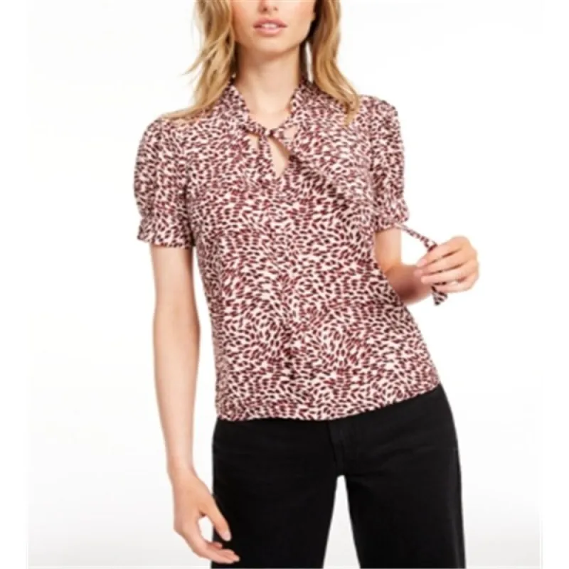 Maison Jules Women's Animal Print Ruffled Blouse Pink Size Small sold by Zulily