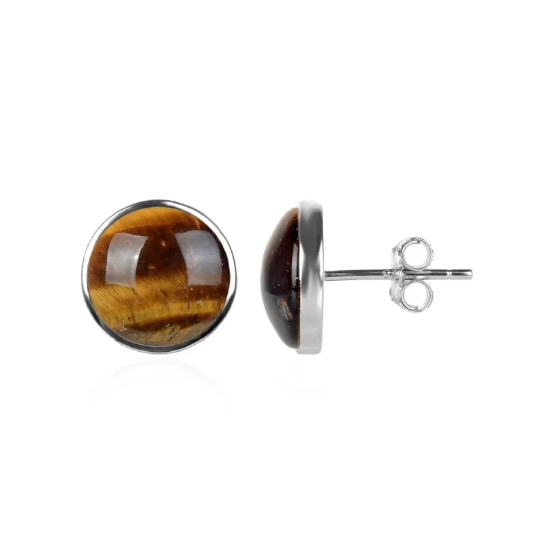 10MM Tiger Eye Stud Earrings in Sterling Silver sold by Zulily