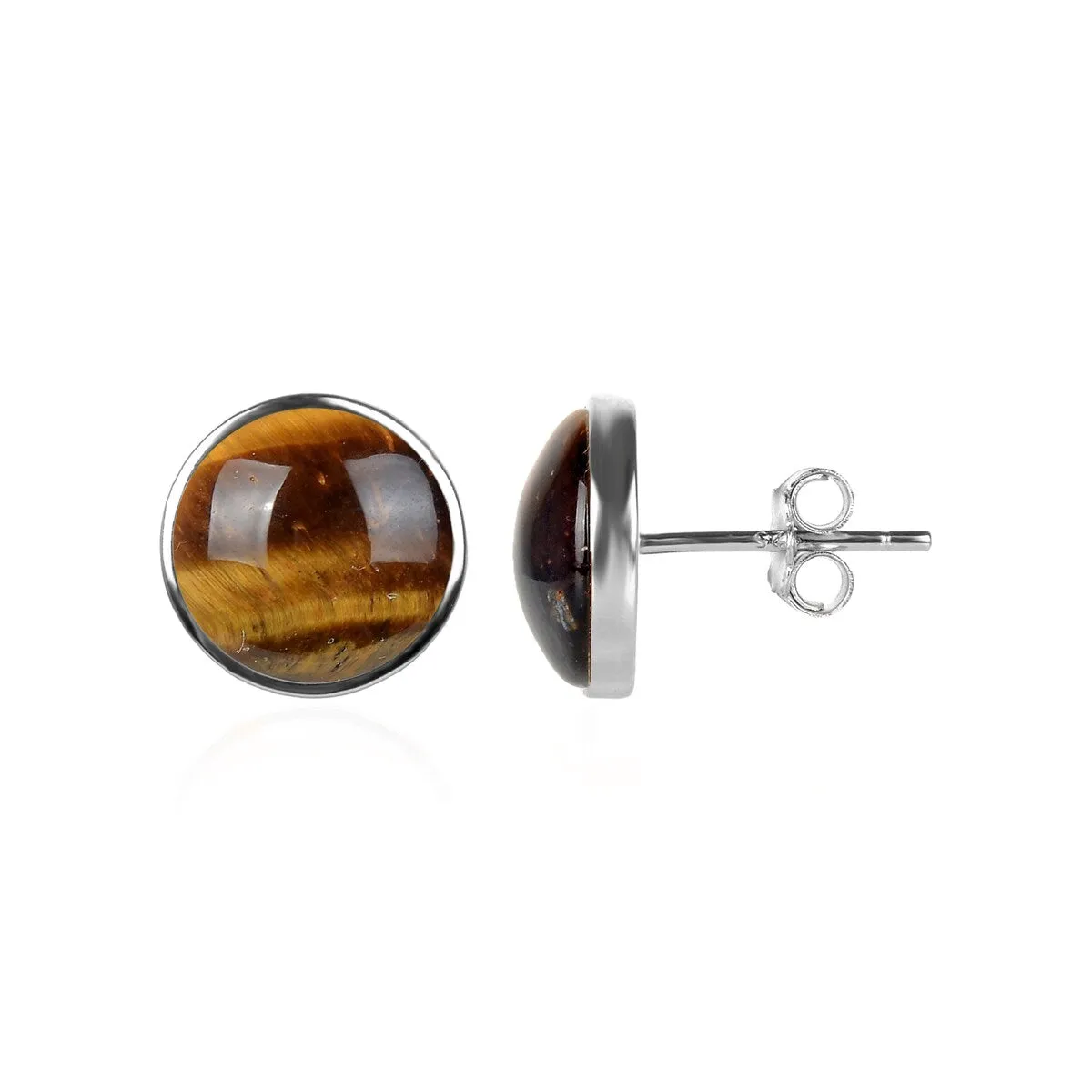 10MM Tiger Eye Stud Earrings in Sterling Silver sold by Zulily