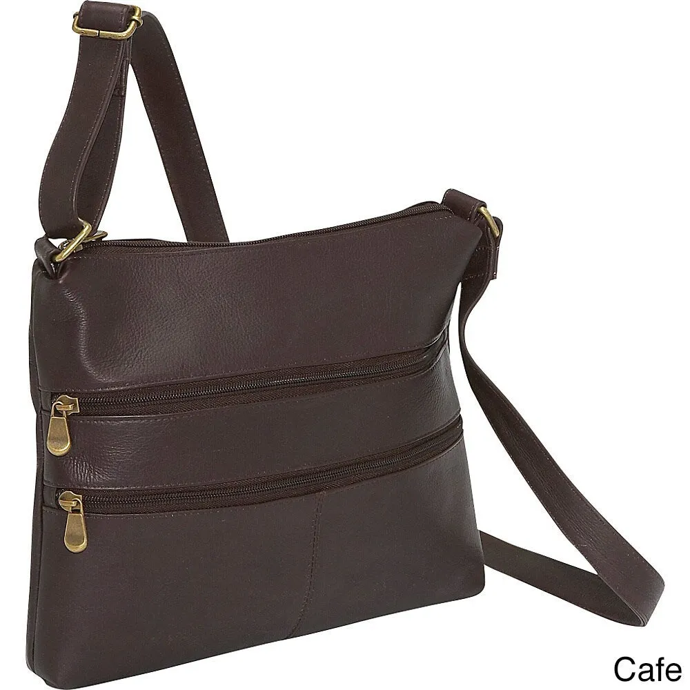 LeDonne Leather Women's Handcrafted Leather Two Zip Crossbody Handbag sold by Zulily product image thumbnail 2
