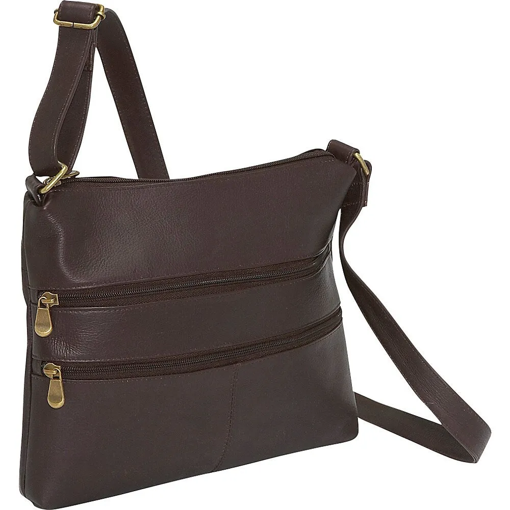 LeDonne Leather Women's Handcrafted Leather Two Zip Crossbody Handbag sold by Zulily