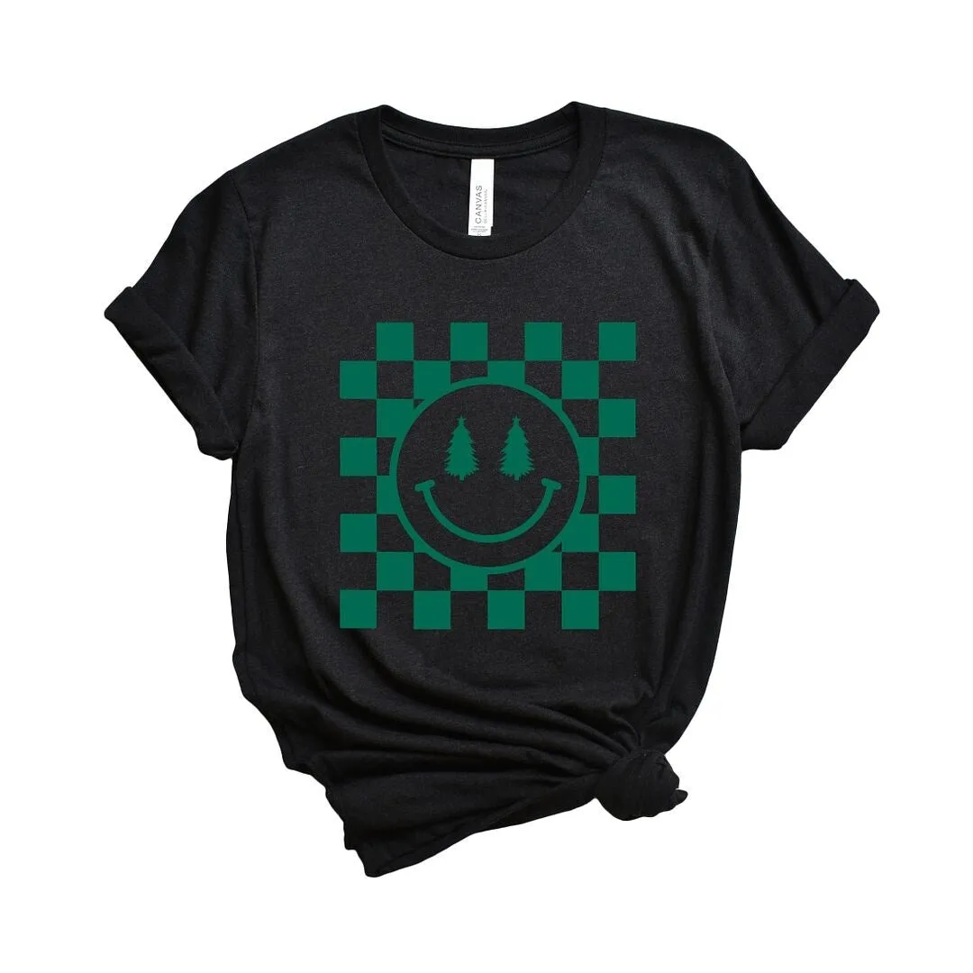 Checkered Christmas Smiley Short Sleeve Crewnneck Tee sold by Zulily product image thumbnail 2