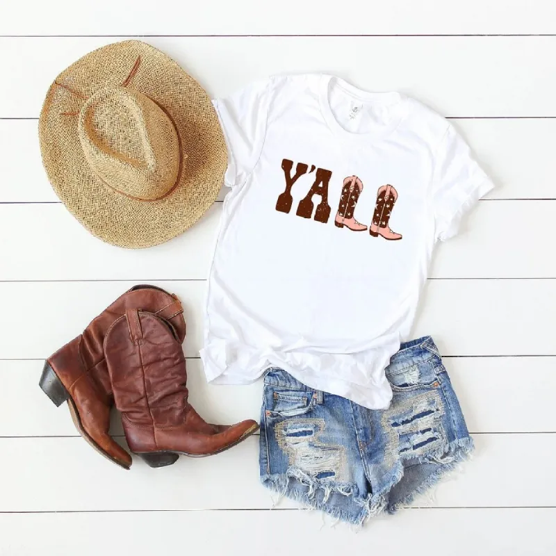 Y'all Boots Short Sleeve Crewnneck Tee sold by Zulily