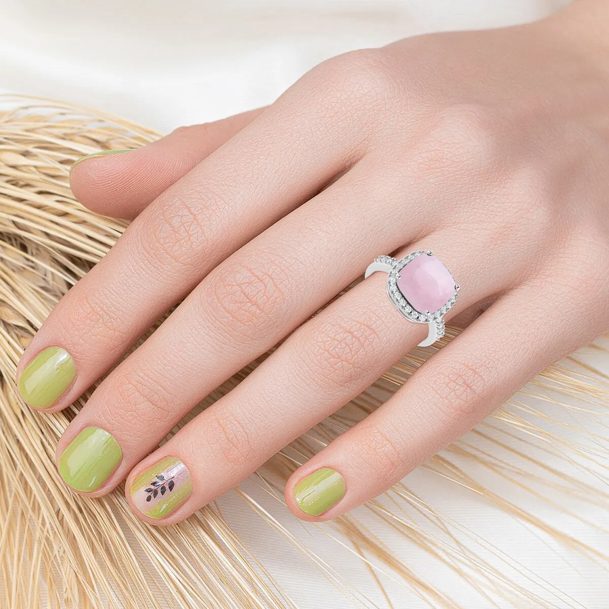 Pink Opal and White Topaz Sterling Silver Halo Ring sold by Zulily product image thumbnail 4