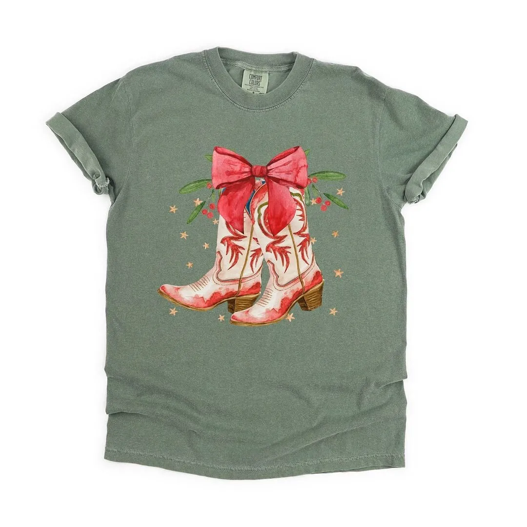 Coquette Cowgirl Christmas Boots Garment Dyed Tee sold by Zulily product image thumbnail 2