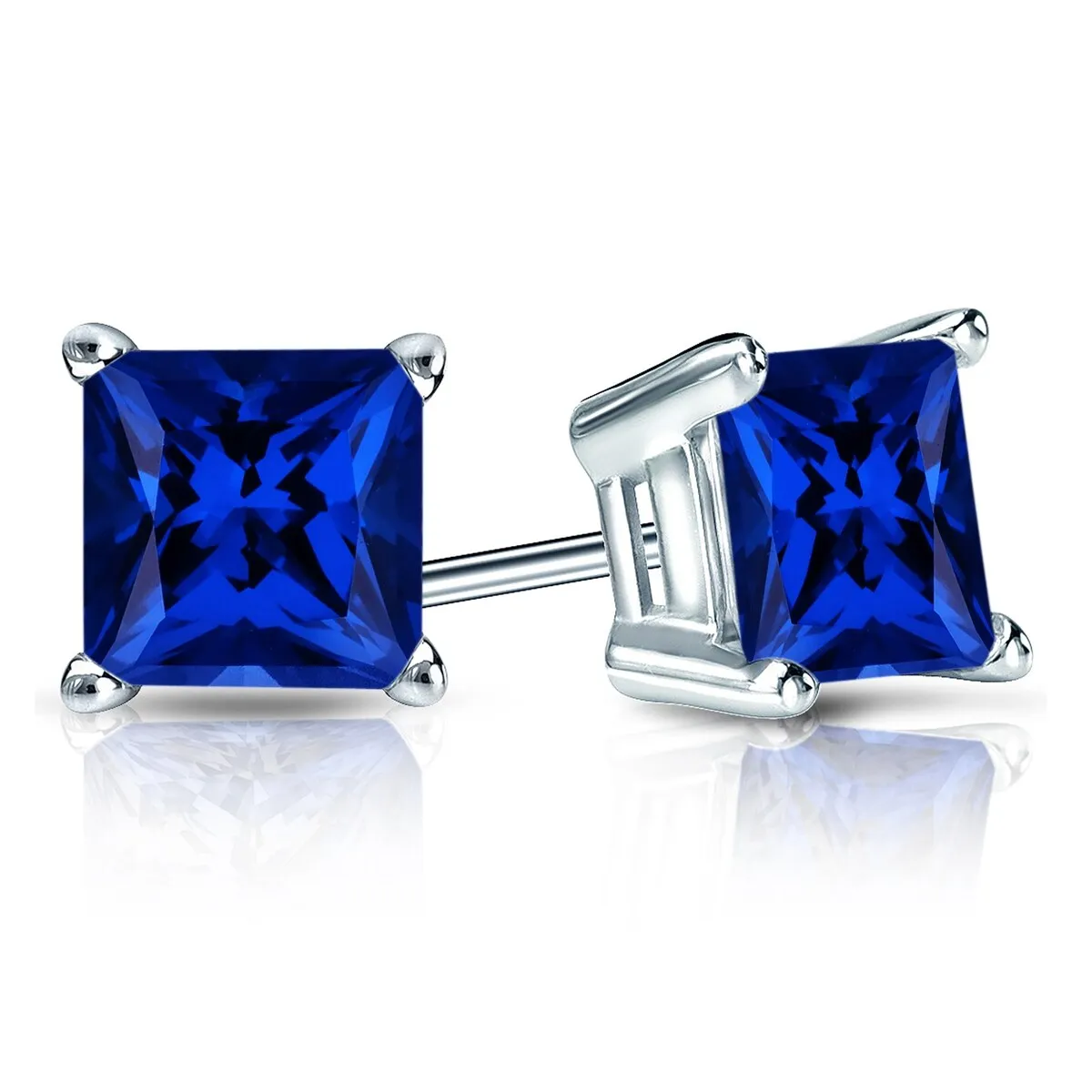 RhythmRocks Sterling Silver Lab Grown Gemstone Princess Blue Sapphire Stud Earrings 1.00 ct. tgw. 4-Prong Push-Back sold by Zulily