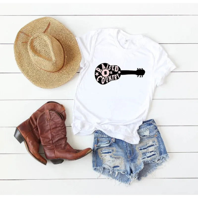 Raised On Country Guitar Short Sleeve Crewnneck Tee sold by Zulily