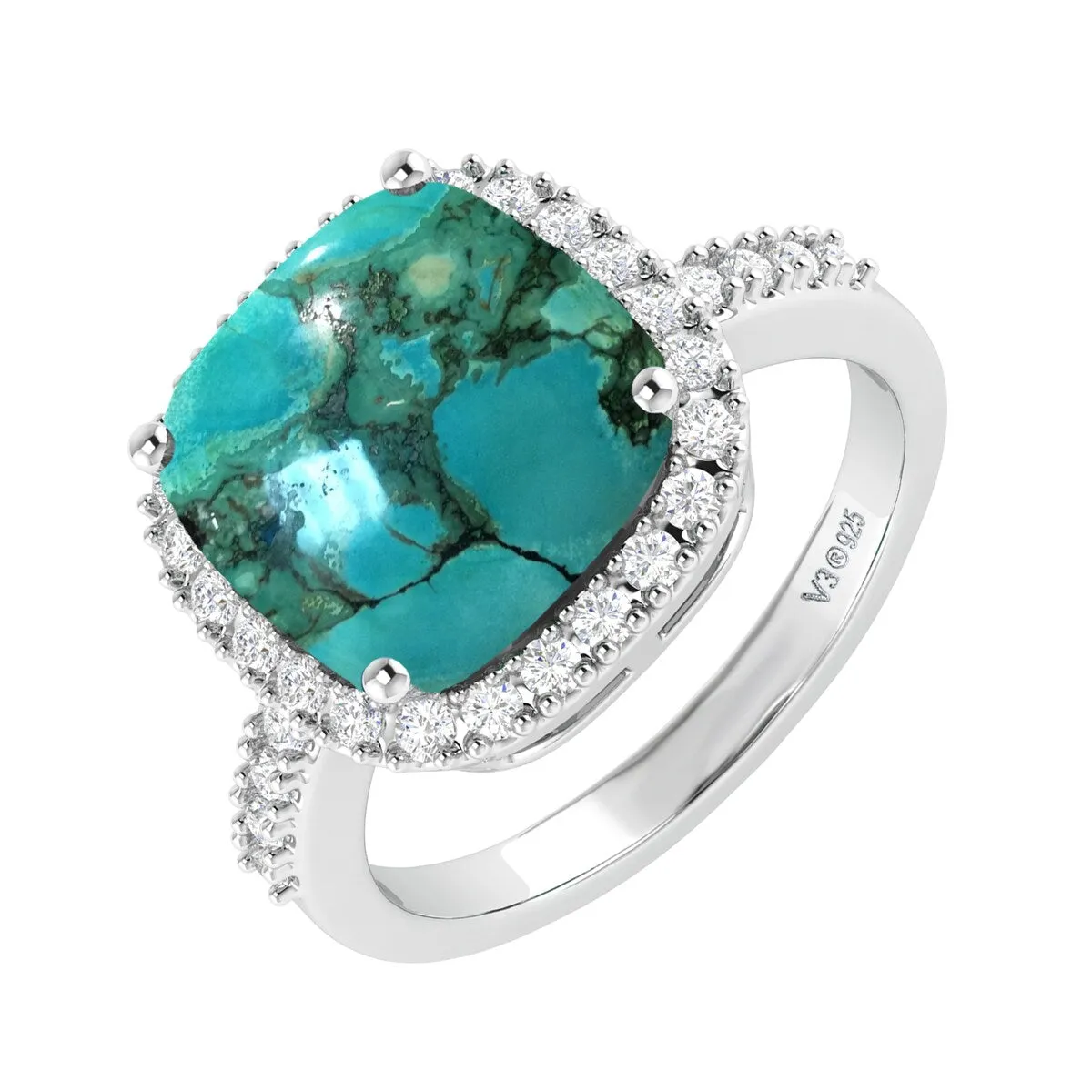 Tibetan Turquoise and White Topaz Sterling Silver Halo Ring sold by Zulily product image thumbnail 2