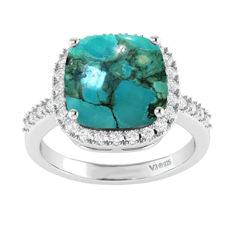 Tibetan Turquoise and White Topaz Sterling Silver Halo Ring sold by Zulily