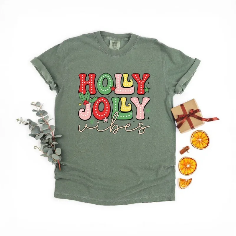 Holly Jolly Vibes Distressed Garment Dyed Tee sold by Zulily