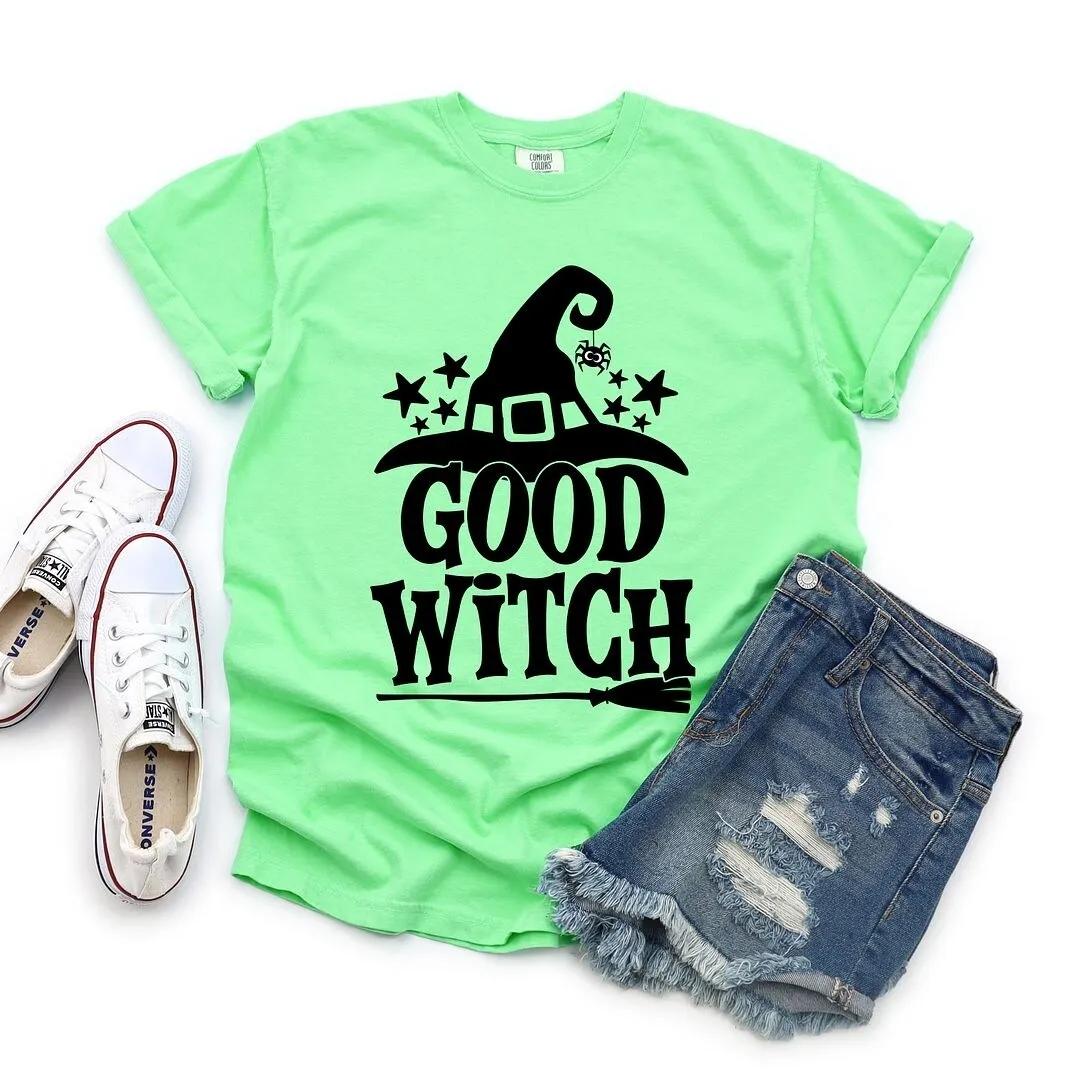 Good Witch Broom Garment Dyed Tee sold by Zulily