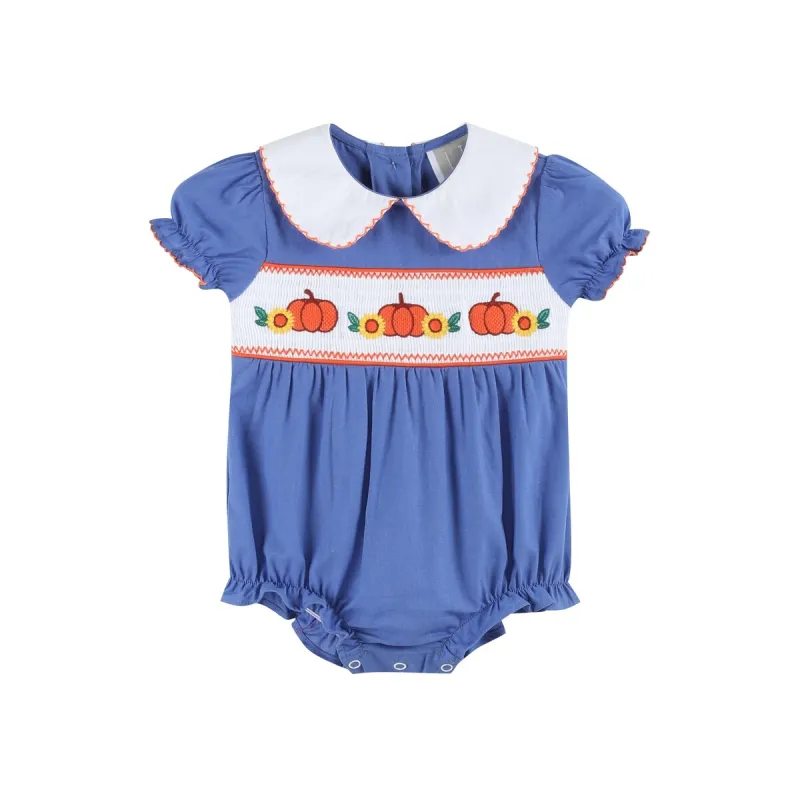 Blue Pumpkin Sunflower Smocked Collared Romper sold by Zulily