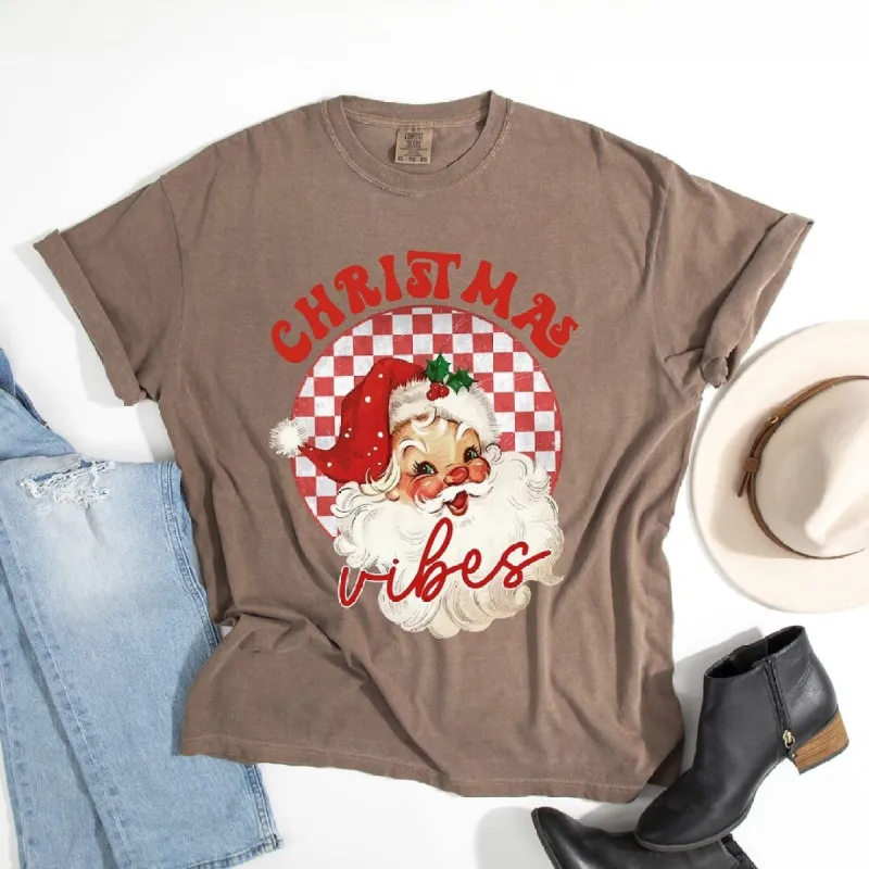 Christmas Vibes Santa Checkered Garment Dyed Tee sold by Zulily