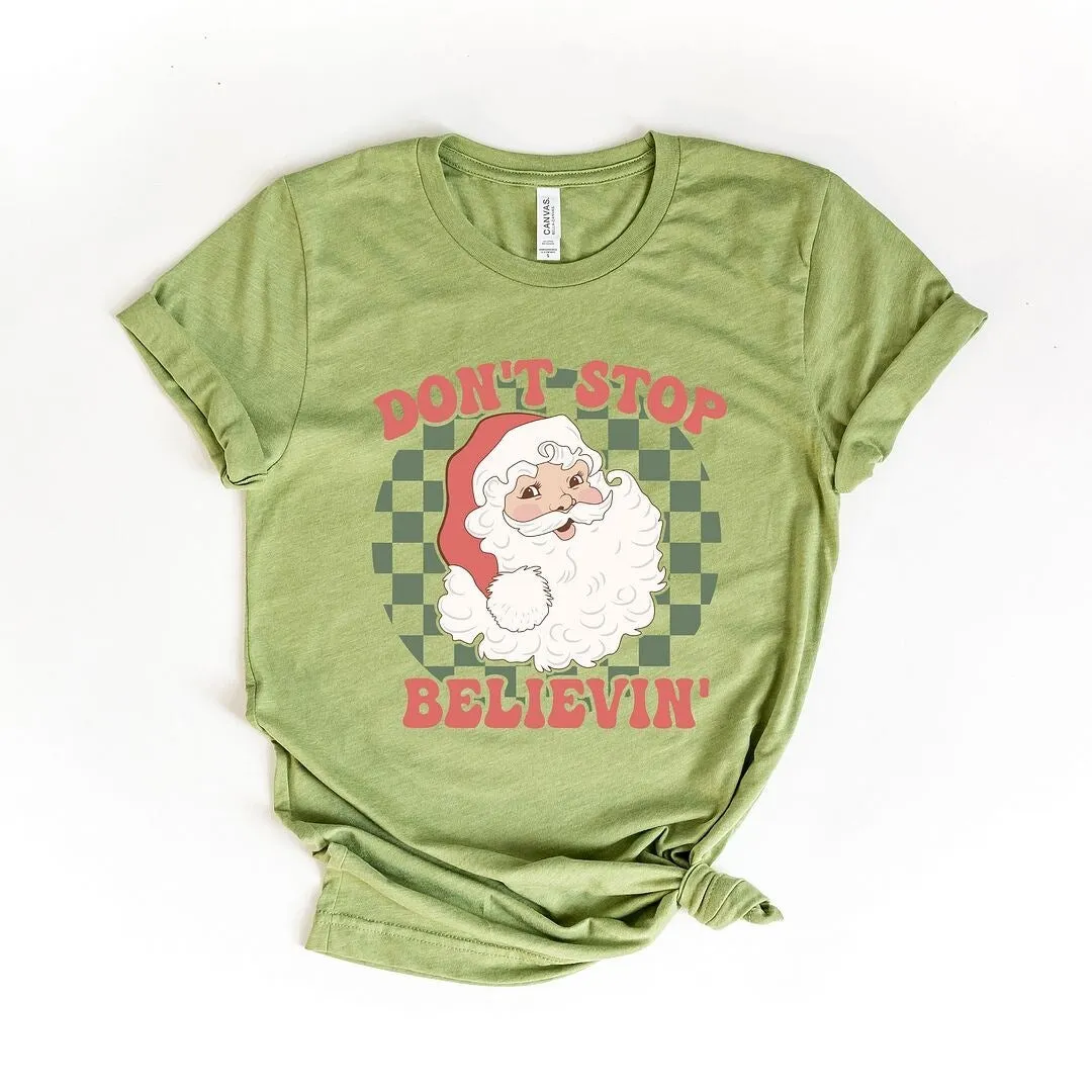 Don't Stop Believin' Santa Checkered Short Sleeve Crewnneck Tee sold by Zulily product image thumbnail 2