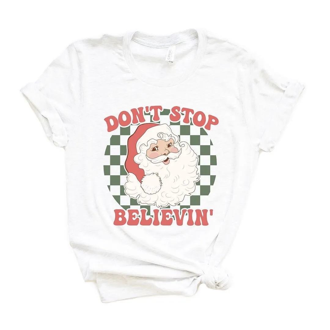 Don't Stop Believin' Santa Checkered Short Sleeve Crewnneck Tee sold by Zulily product image thumbnail 2
