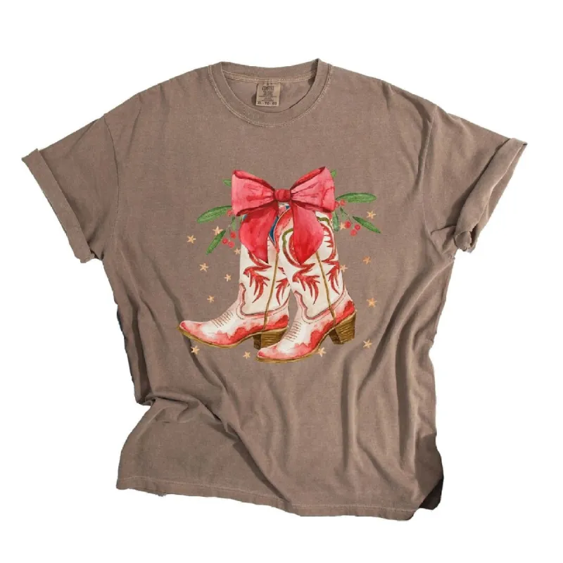 Coquette Cowgirl Christmas Boots Garment Dyed Tee sold by Zulily